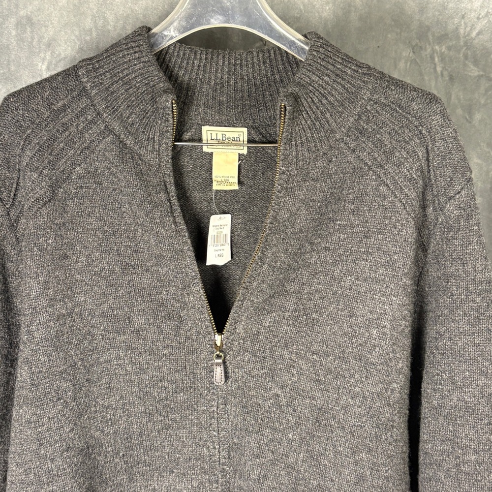 LL Bean Rangeley Merino Wool Full Zip Sweater Graphite Heather Gray Mens Lrg NWT